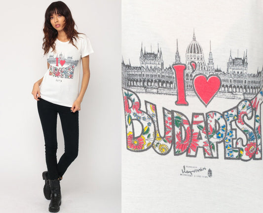 80s I Heart Budapest Graphic T-Shirt Travel Tee Small