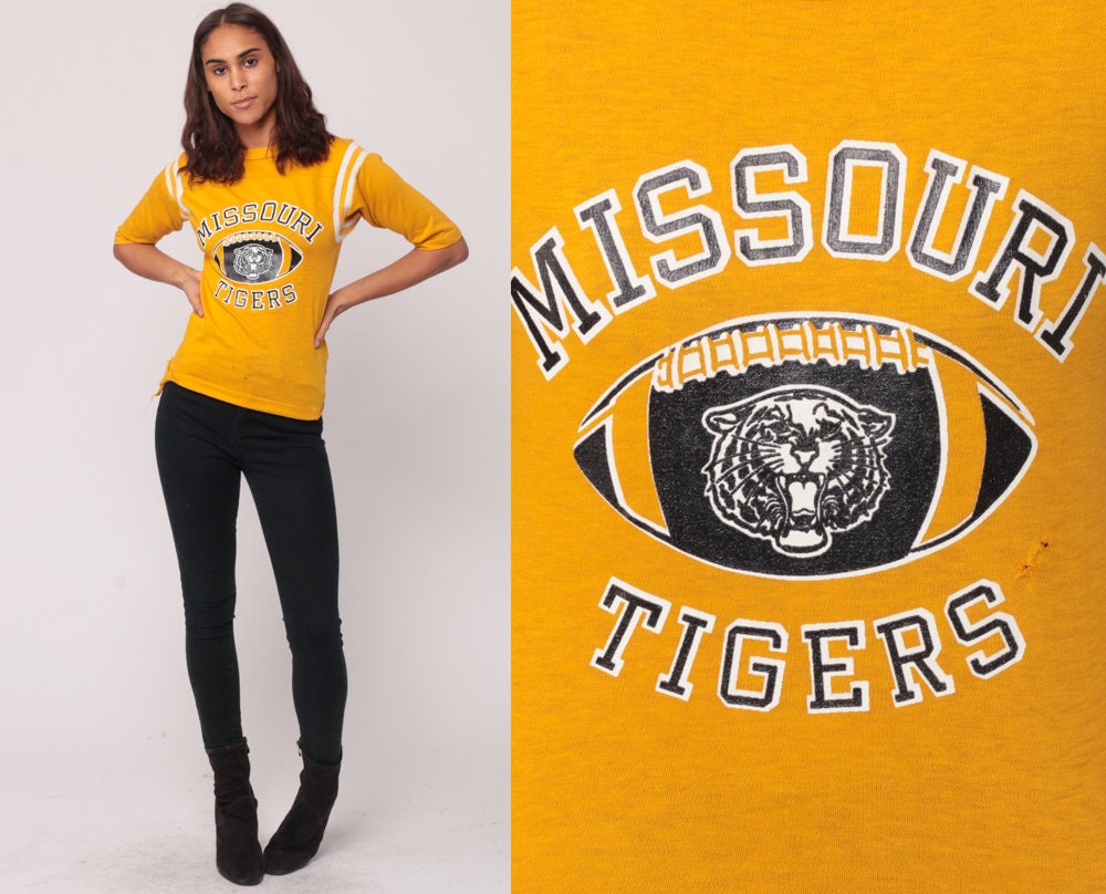 80s Missouri Tigers University Football Graphic Tee Yellow Extra Small