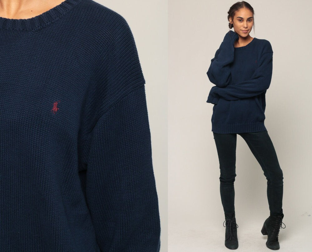 Ralph Lauren Polo Sport Cotton Knit Sweater Navy Blue Extra Large