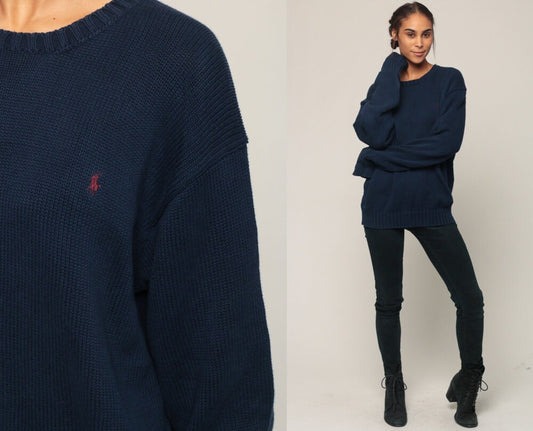 Ralph Lauren Polo Sport Cotton Knit Sweater Navy Blue Extra Large