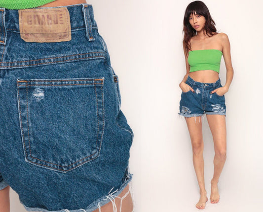 80s Gitano High Waisted Denim Cutoff Shorts Ripped Blue Small