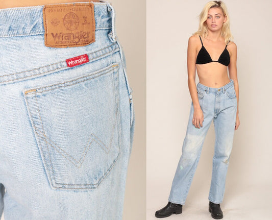 Wrangler 80s Mom Jeans High Waisted Tapered Distressed Blue Denim Large 33