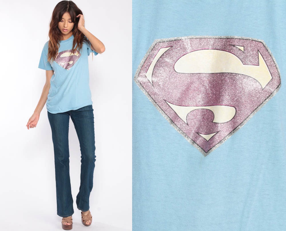 80s Superman DC Comics Graphic T-Shirt Iron-On Print Unisex Medium