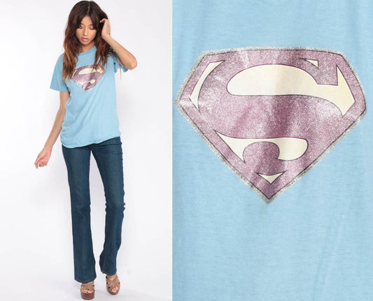 80s Superman DC Comics Graphic T-Shirt Iron-On Print Unisex Medium