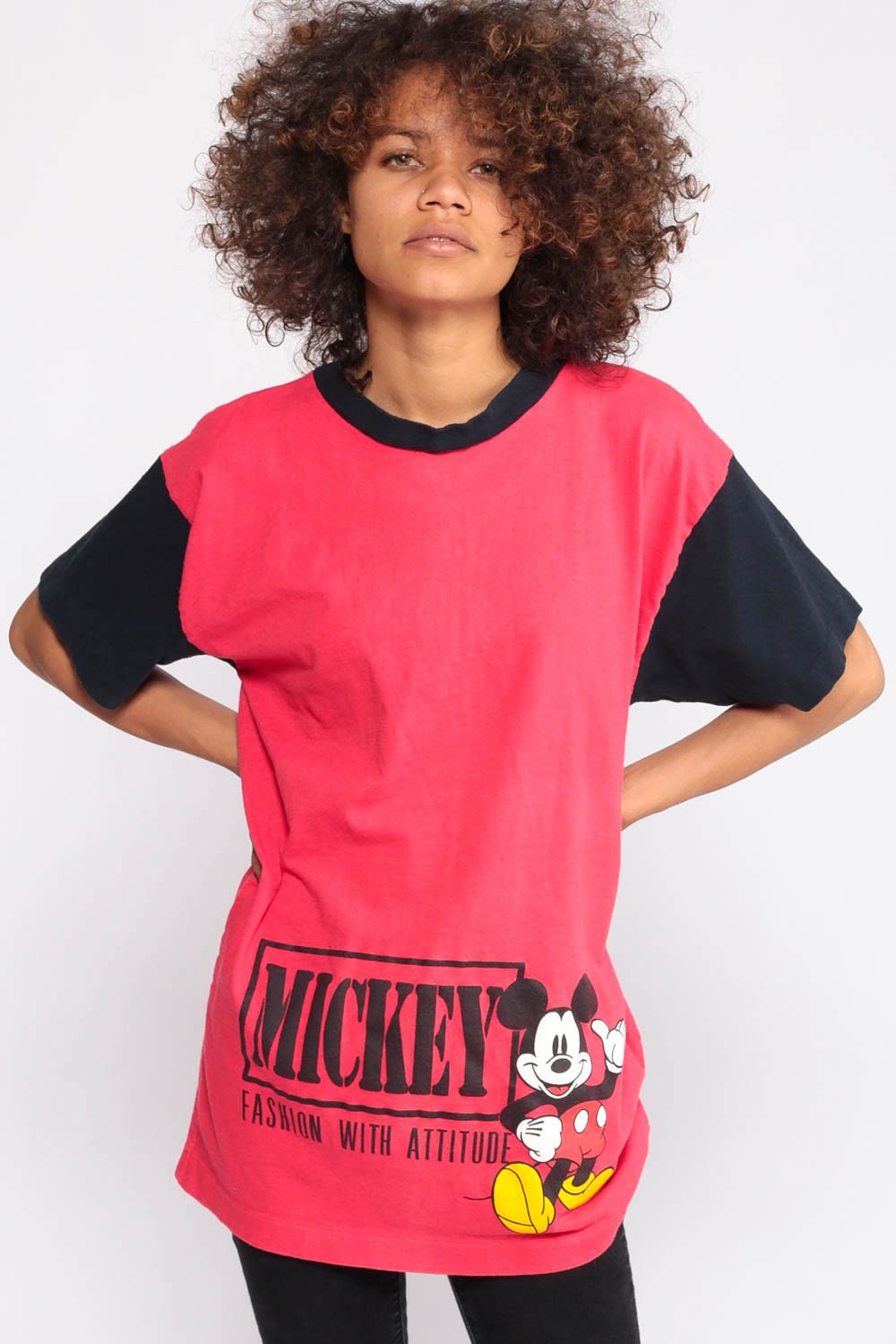 90s Mickey Mouse Fashion with Attitude Disney Graphic T-Shirt Red Medium