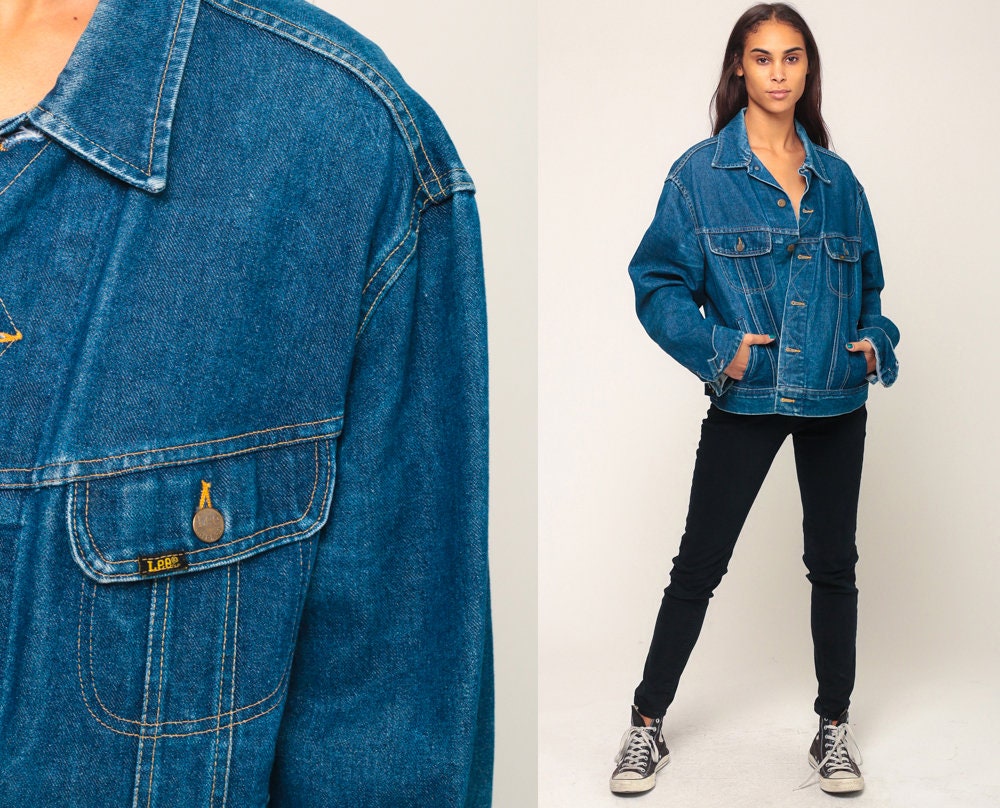 80s Lee Denim Jacket Blue Stone Wash Unisex Trucker Large