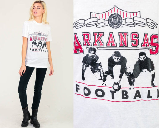 80s University of Arkansas Football T-Shirt Unisex Graphic Tee Medium