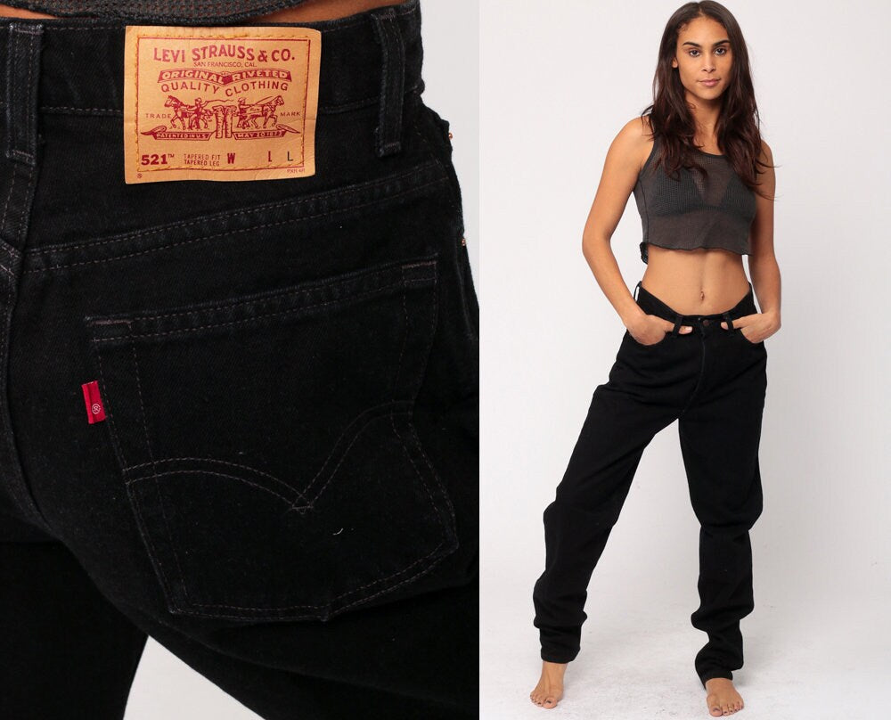 80s Levi's 521 Black Denim High-Waist Mom Jeans Medium 10