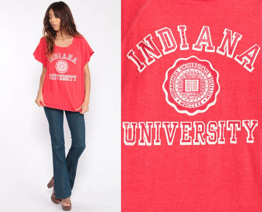 80s Indiana University Hoosiers Graphic Sweatshirt Cutoff Raglan Extra Large