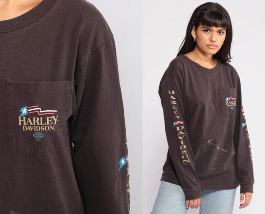 90s Harley Davidson San Francisco Motorcycle Long Sleeve Graphic Tee Medium