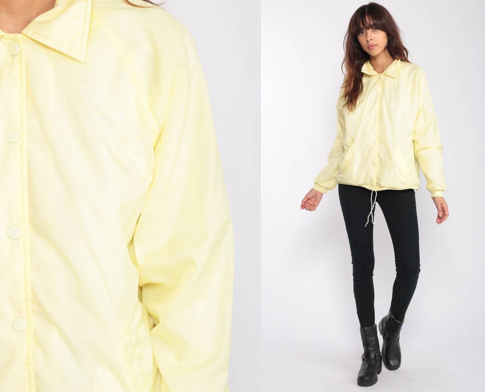80s Yellow Pastel Windbreaker Jacket Raglan Snap-Up Medium