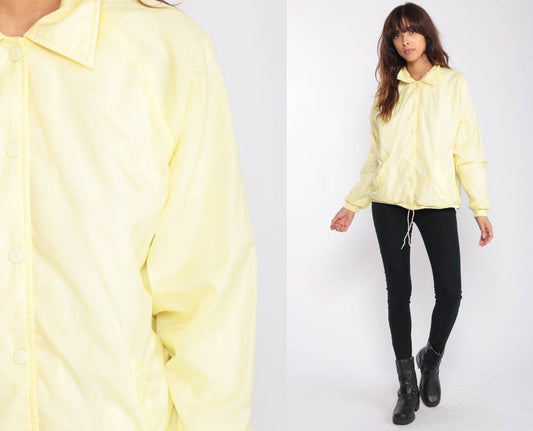 80s Yellow Pastel Windbreaker Jacket Raglan Snap-Up Medium