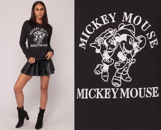 80s Mickey Mouse Minnie Disney Sweatshirt Black Graphic Crewneck Extra Small