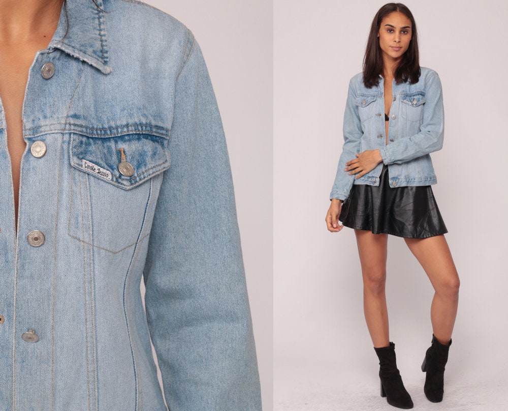 90s Faded Blue Denim Jacket Cotton Button-Up Extra Small XS