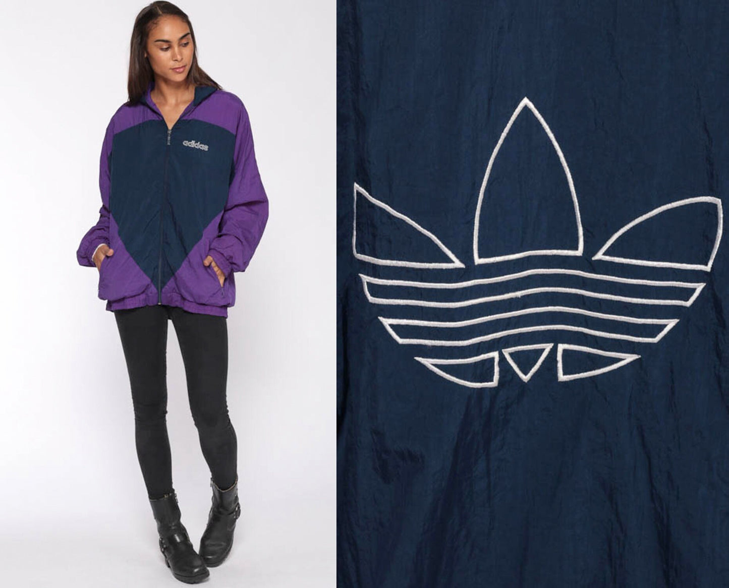 90s Adidas Windbreaker Jacket Blue Purple Colourblock Track Large