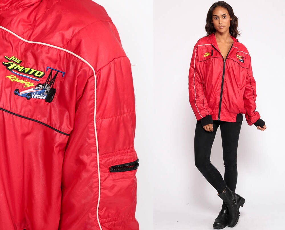 80s Joe Amato Racing Jacket Red Nylon Cafe Racer Moto Windbreaker Extra Large