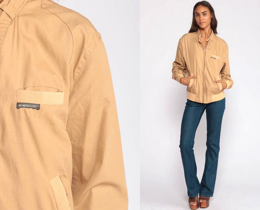 80s Members Only Bomber Jacket Tan Windbreaker Epaulette Medium Large