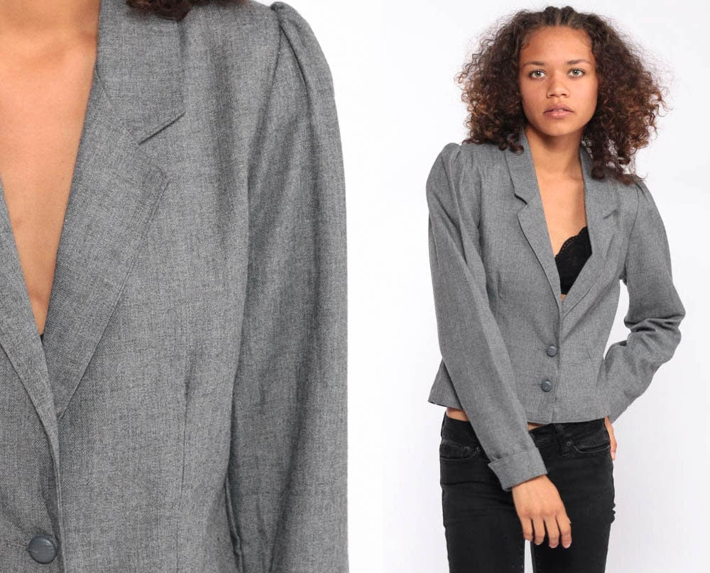 80s Wrangler Puff Sleeve Blazer Grey Jacket Extra Small XS