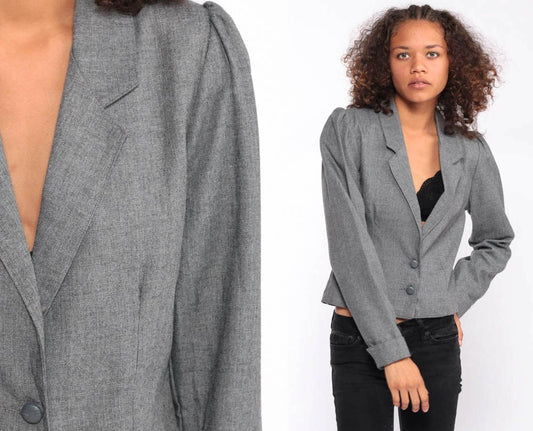 80s Wrangler Puff Sleeve Blazer Grey Jacket Extra Small XS
