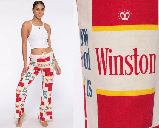 70s Winston Cigarettes Bell Bottom Pants High Waisted Drawstring Small S
