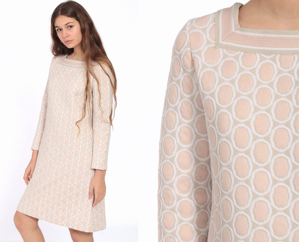 70s Geometric Shift Minidress Long Sleeve Pink Op Art Mini Dress Small