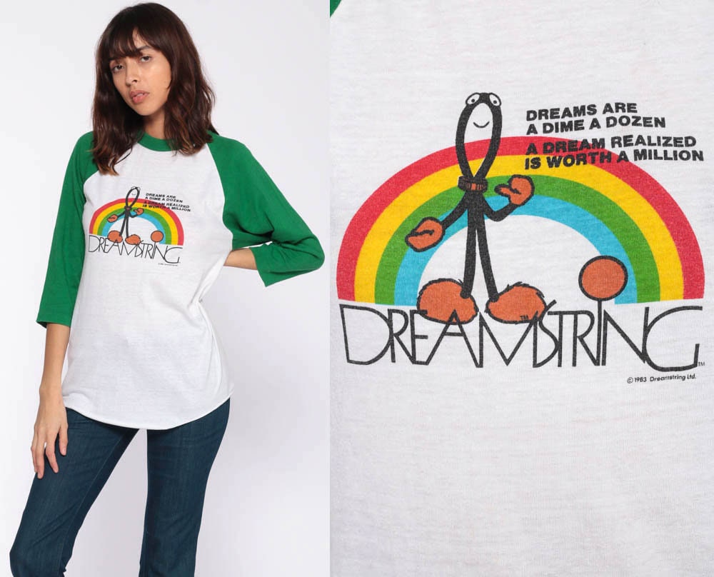 70s Dreamstring Rainbow Graphic T-Shirt Long Sleeve Raglan Small