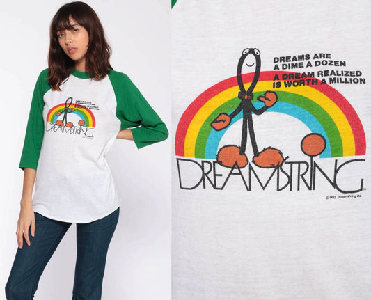70s Dreamstring Rainbow Graphic T-Shirt Long Sleeve Raglan Small