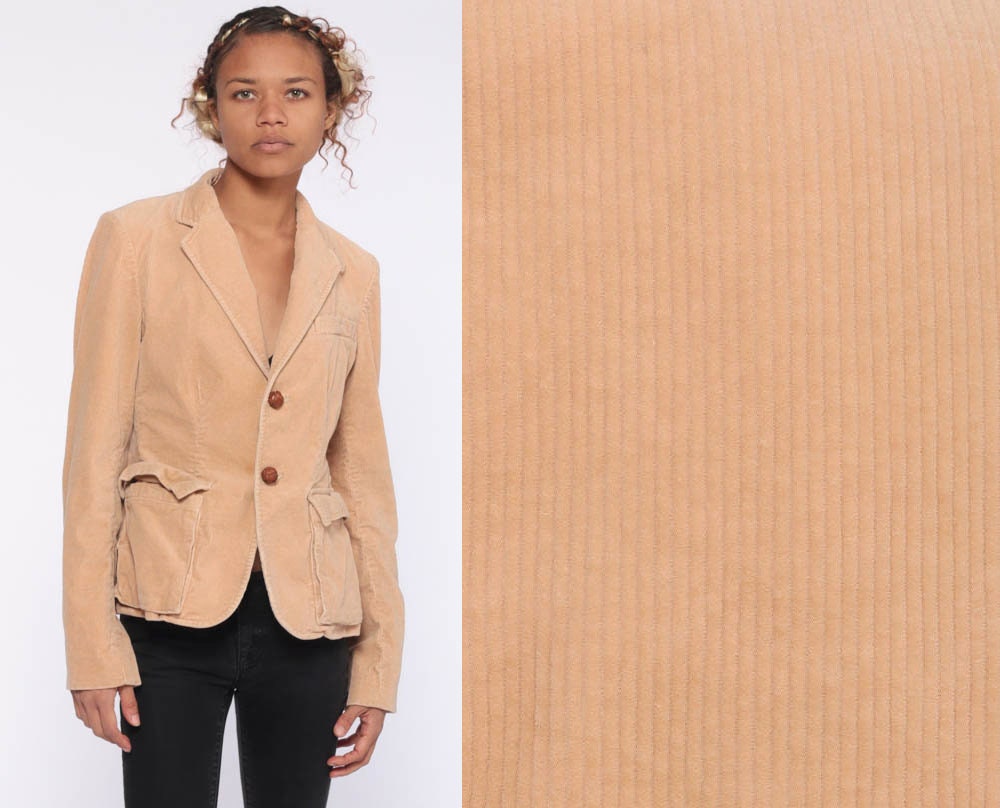 Ralph Lauren 90s Tan Corduroy Blazer Wooden Buttons Fitted Extra Small