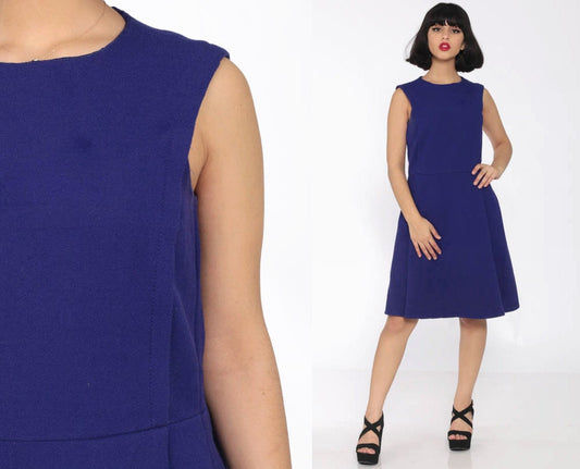 60s Mod Mini Dress Purple Wool Sleeveless Shift Space Age Small