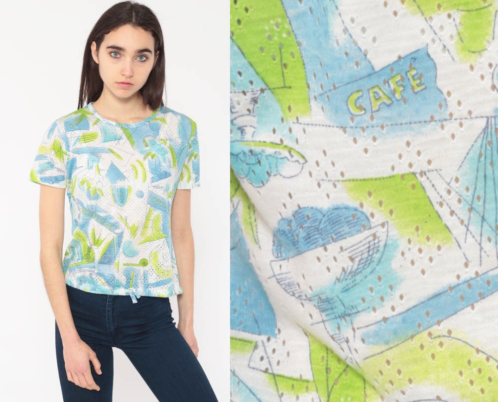 70s French Patisserie Ice Cream Graphic T-Shirt Cutout Small