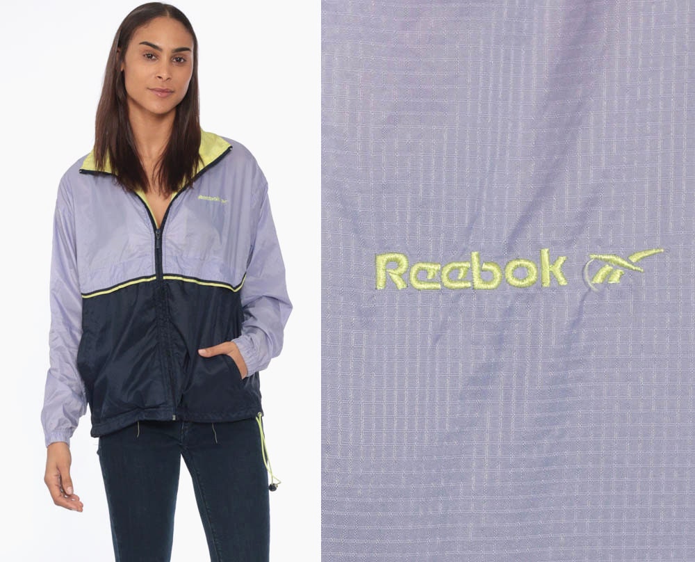 90s Reebok Windbreaker Jacket Purple Blue Colour Block Nylon Track Medium