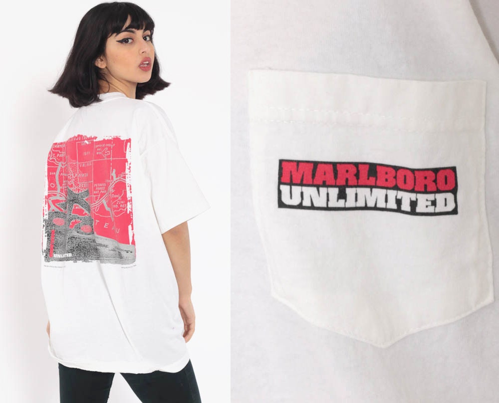 90s Marlboro Unlimited Train Map Graphic T-Shirt Unisex Cotton Medium