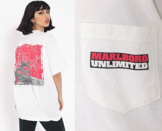 90s Marlboro Unlimited Train Map Graphic T-Shirt Unisex Cotton Medium