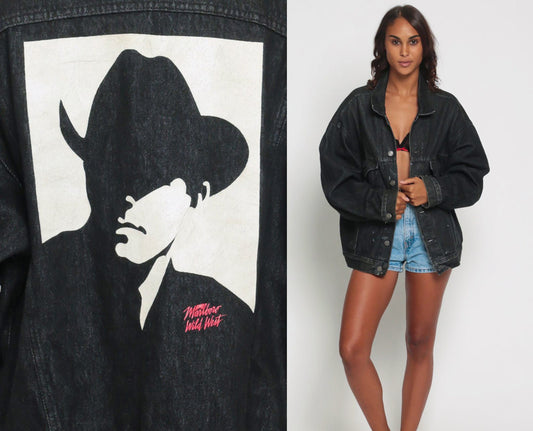 80s Marlboro Man Black Denim Jacket Large Unisex