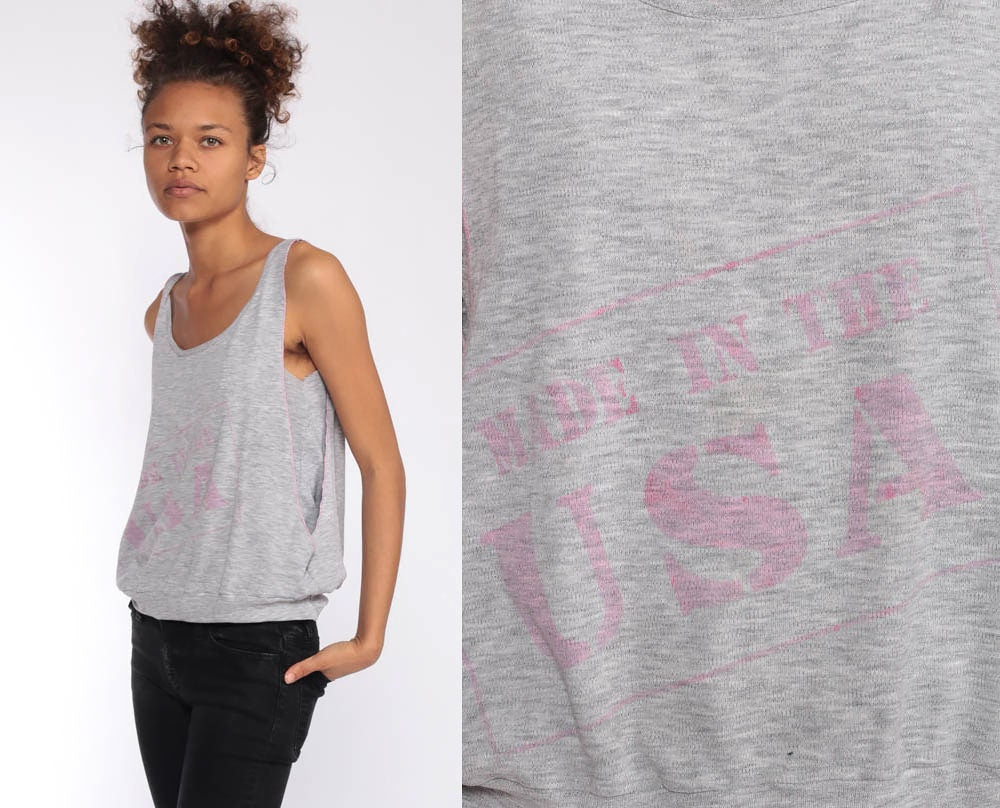 80s Made in USA Grey Tank Top Sleeveless Sweatshirt Athletic Extra Small
