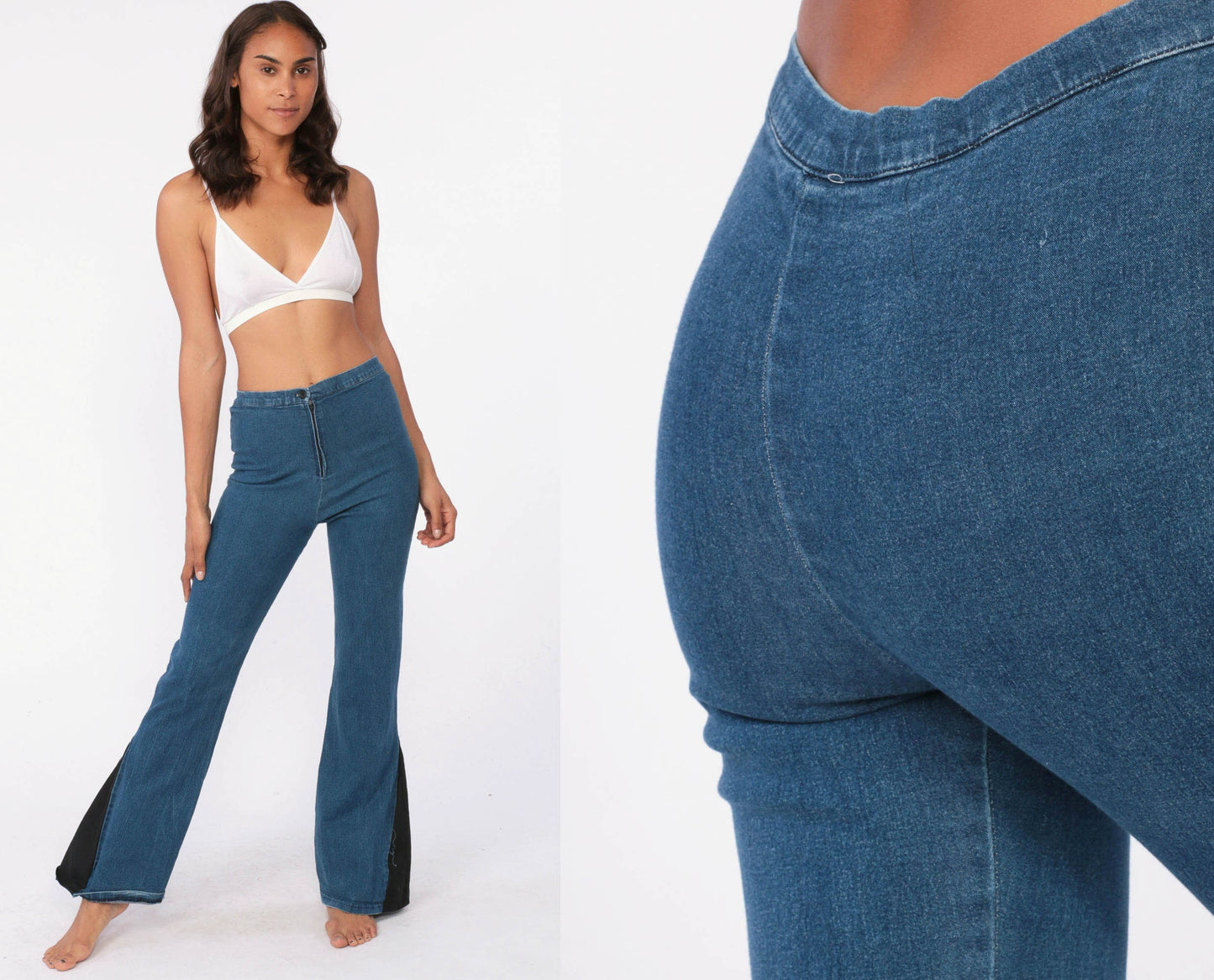 90s Blue Flared Jeans High Rise Stretchy Y2K Bell Bottom Denim Extra Small