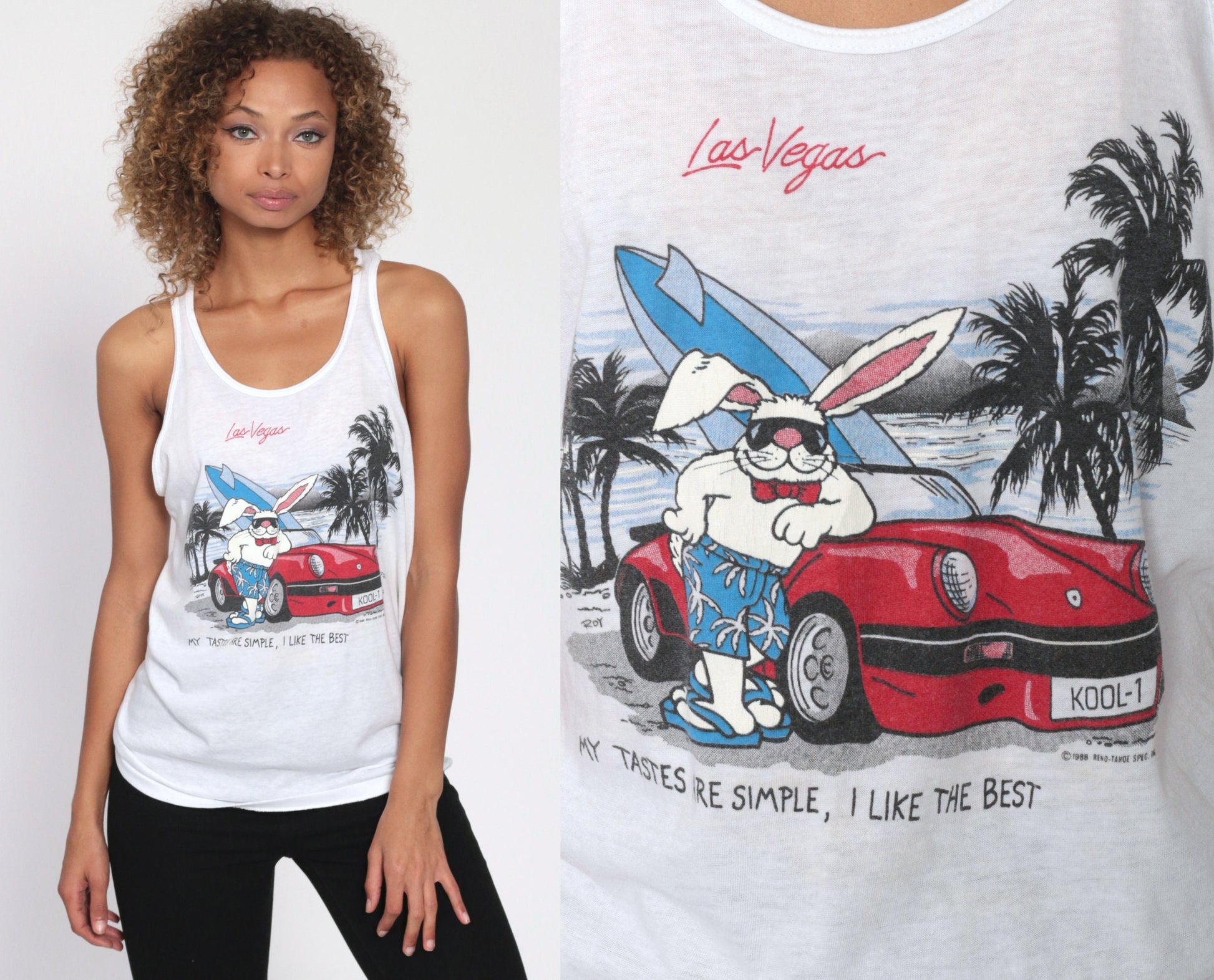 80s Las Vegas Bunny Tank Top "I Like The Best" Graphic Tee Small Medium