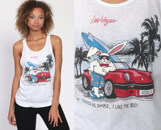 80s Las Vegas Bunny Tank Top "I Like The Best" Graphic Tee Small Medium