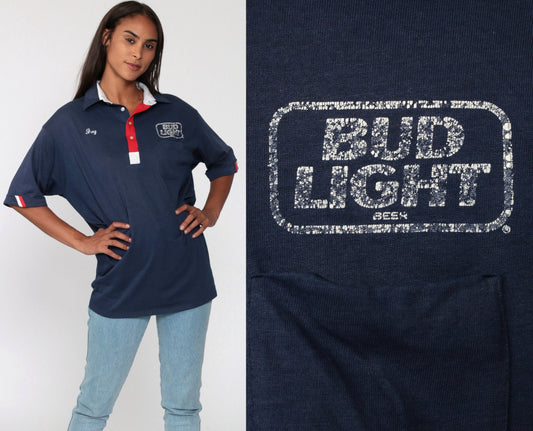 80s Bud Light Hebenstreit Distribution Polo Shirt Navy Blue Extra Large