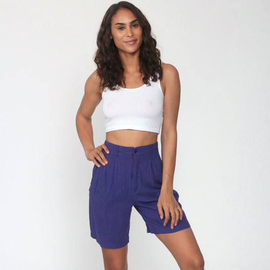 80s Purple Pleated High-Waist Shorts Rayon Baggy Extra Small
