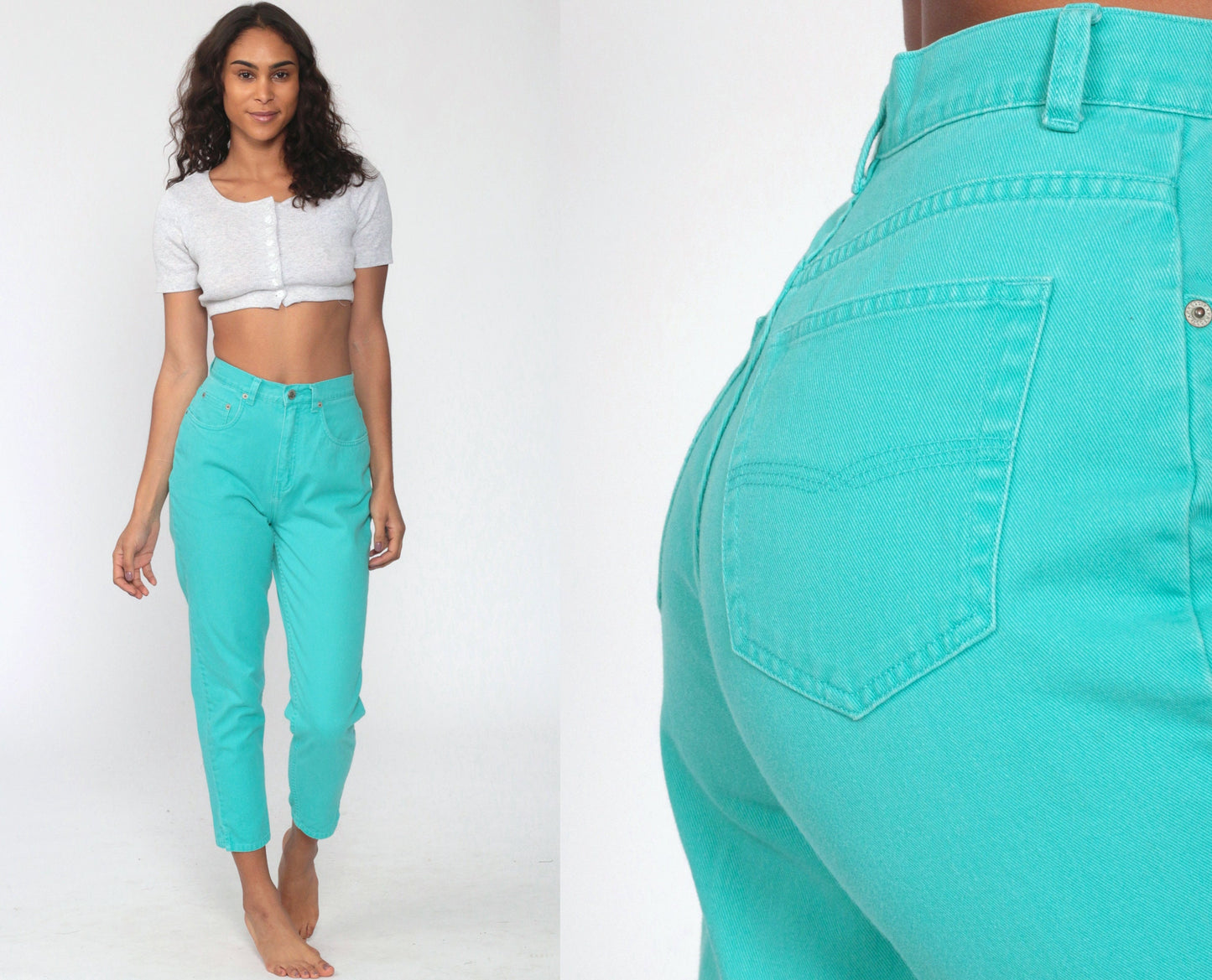 90s Turquoise High-Waisted Tapered Jeans Ankle Denim Extra Small