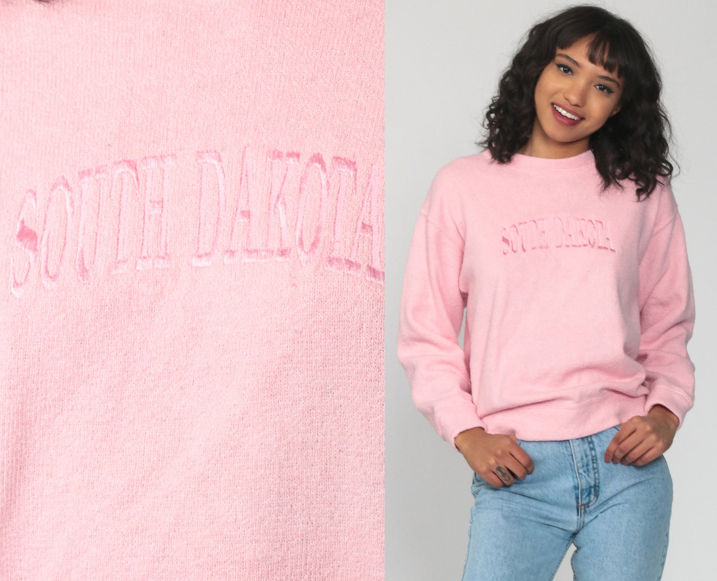 South Dakota Graphic Sweatshirt Pink Crewneck Vintage Small