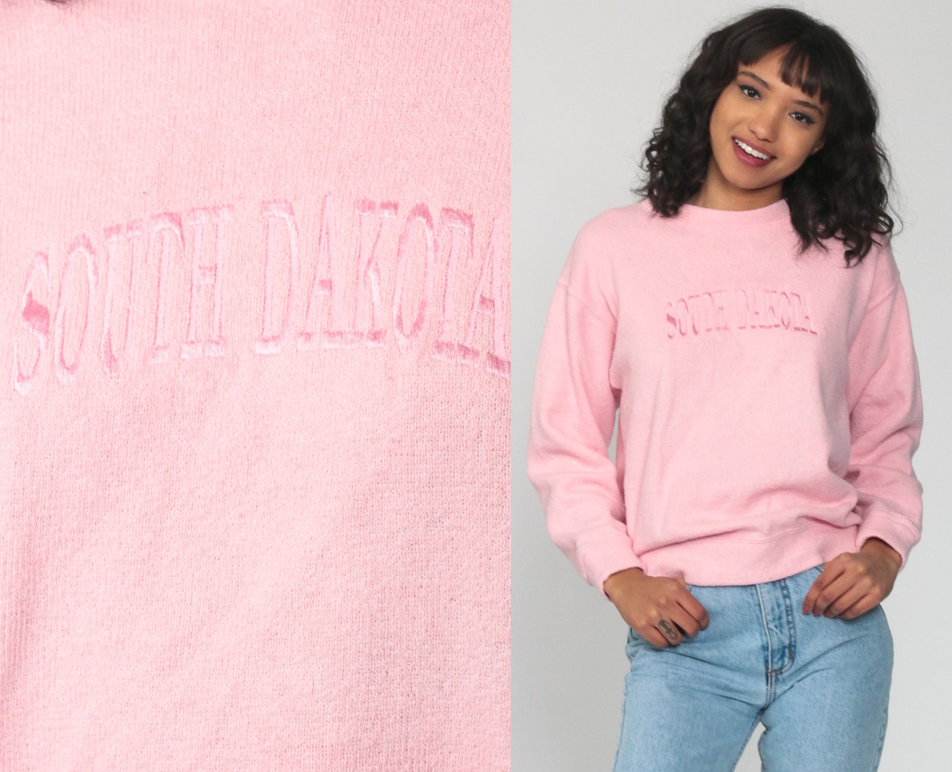 South Dakota Graphic Sweatshirt Pink Crewneck Vintage Small