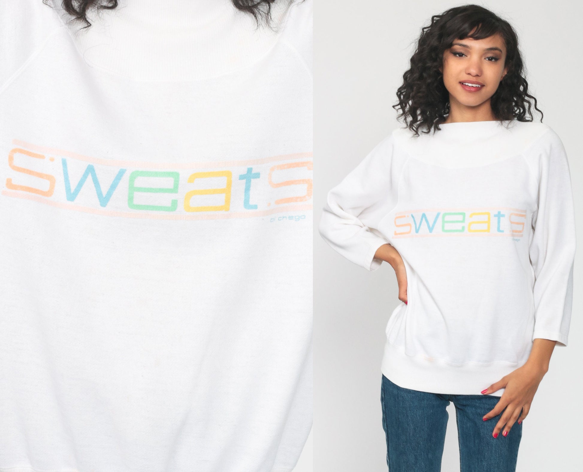 80s Sweats Slogan Graphic Sweatshirt Neon Crewneck Medium