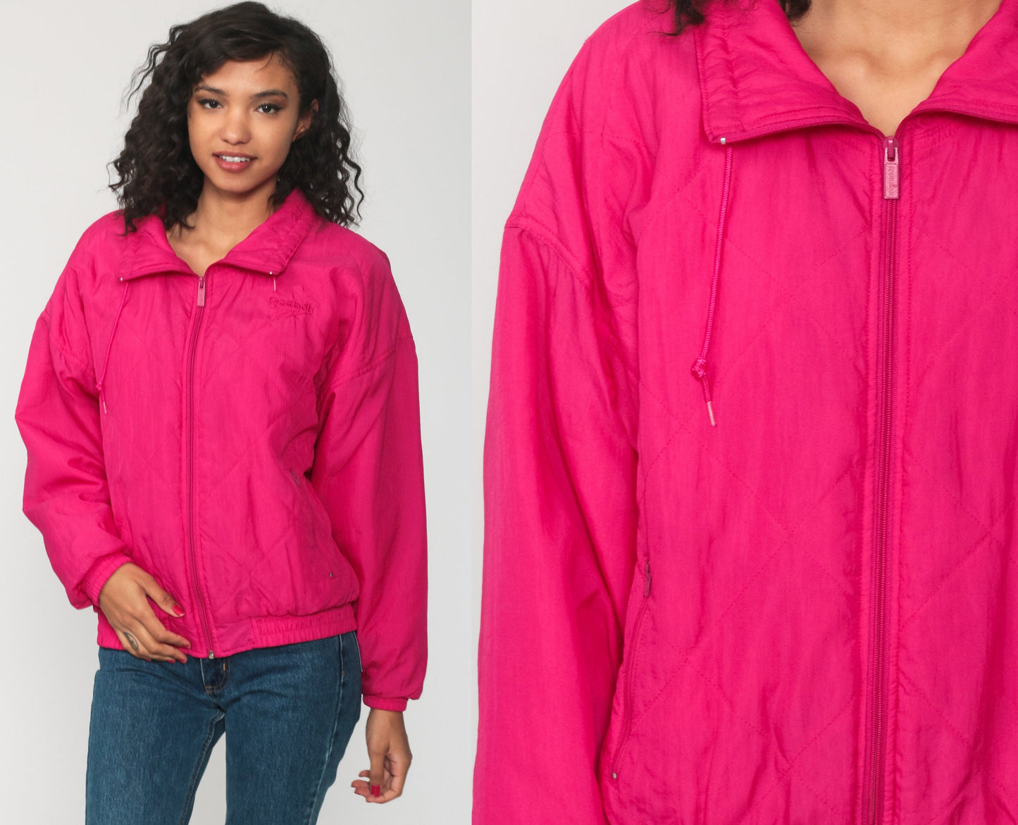 90s Reebok Hot Pink Windbreaker Jacket Zip-Up Sportswear Small
