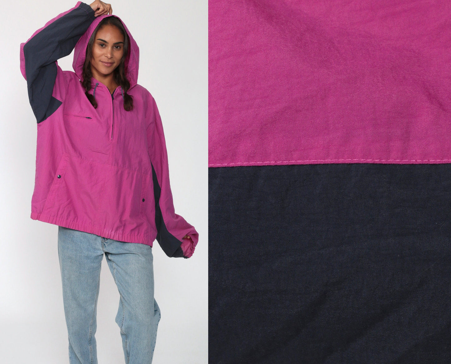 90s Izod Hooded Windbreaker Magenta Half-Zip Pullover Jacket Extra Large