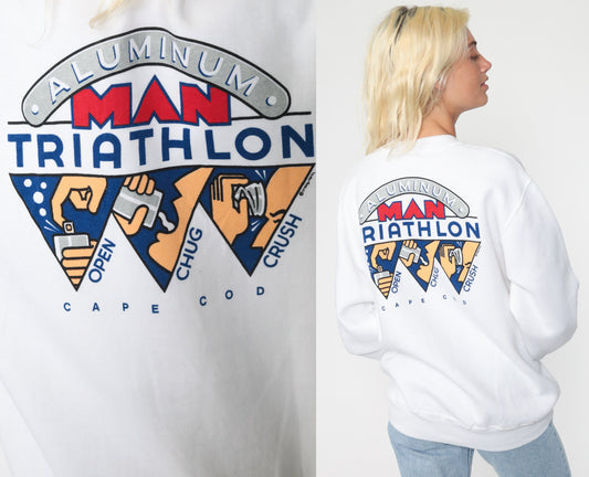 80s Crazy Shirts Cape Cod Drinking Triathlon Graphic Sweatshirt White Medium