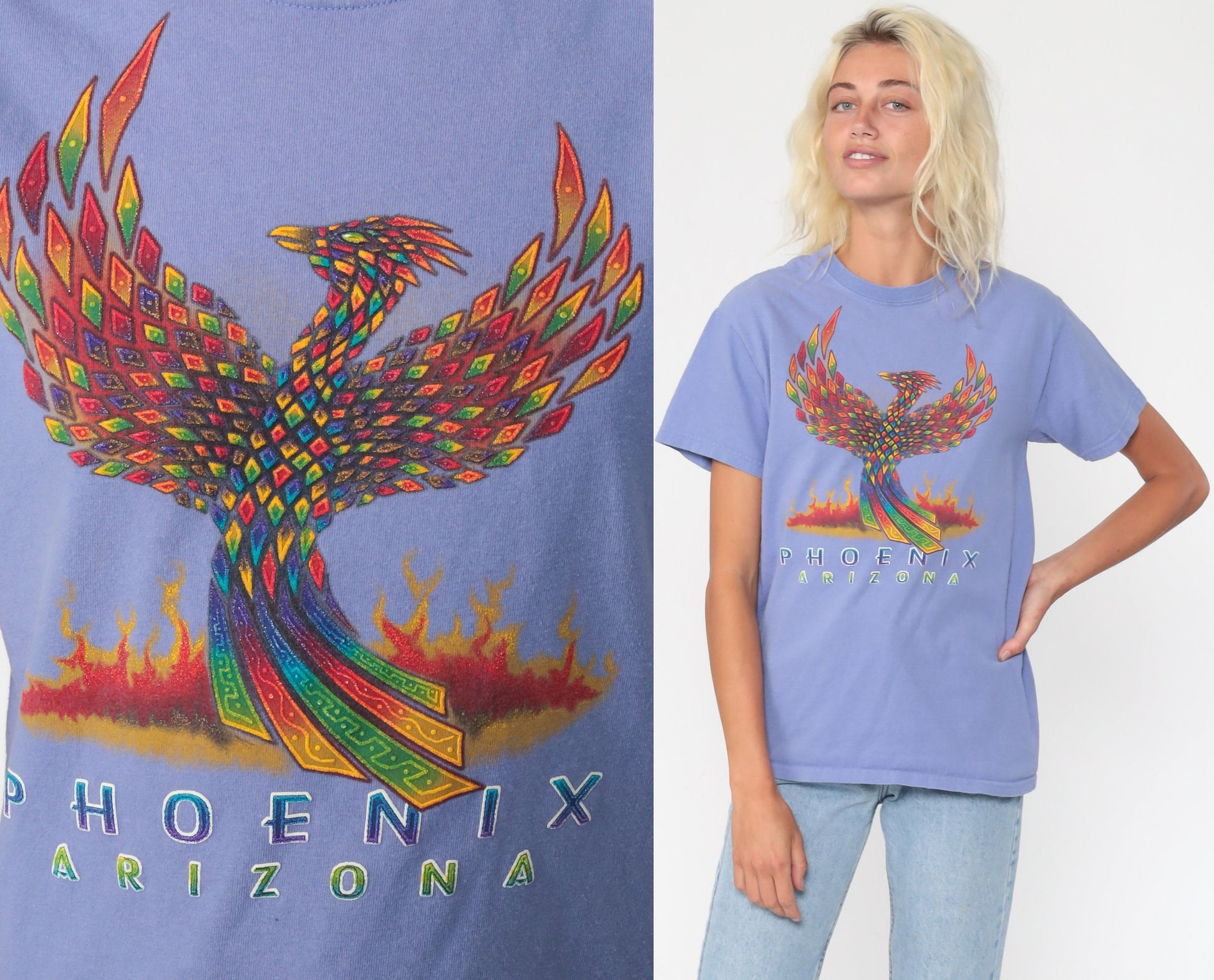 90s Phoenix Arizona Graphic T-Shirt Purple Flames Vintage Tee Small