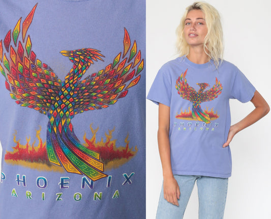 90s Phoenix Arizona Graphic T-Shirt Purple Flames Vintage Tee Small