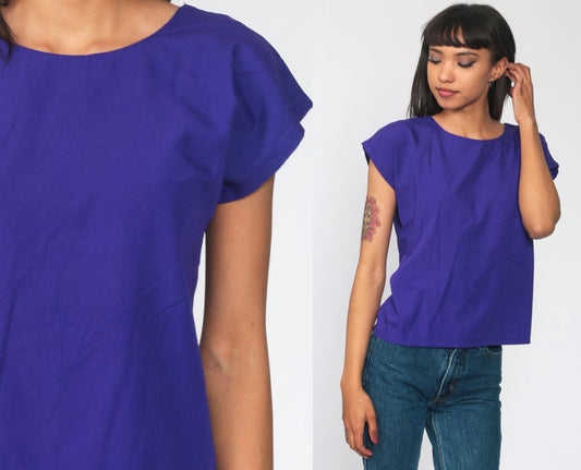 80s Purple Cap Sleeve Blouse Extra Small XS